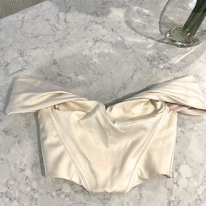 IVORY SATIN DRAPED SHOULDER CORSET SIZE (S)